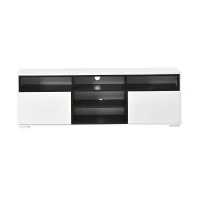 Mobile TV LED 65 pollici max salvaspazio con finitura laccata lucida, 150x35x50 cm, Bianco(m-2)