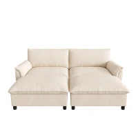 Divano a U con pouf poggiapiedi flessibile e vano portaoggetti nascosto, 216x77x82 cm, Beige(m-2)