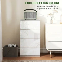 HOMCOM Cassettiera 4 cassetti Salvaspazio in Legno, 40x35x74 cm, Bianco Lucido(m-4)