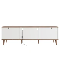 Mobile TV LED RGB con ante scorrevoli e ampio spazio portaoggetti, 160x40x52 cm, Bianco(m-9)