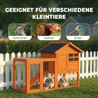 PawHut Hasenstall 2 Etagen Kaninchenstall mit wasserdicht Bitumendach Freilaufgehege Rampe Türen Holz 123,5x62,6x92,5 cm Orange(m-8)