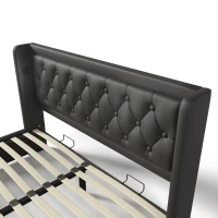 Cama estofada cama de casal 180x200 cm com arrumação hidráulica, estrutura de aço estável, revestimento em PU fácil de limpar, sem colchão, 210x190x101 cm, Preto(m-9)