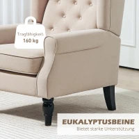 HOMCOM Eleganter Ohrensessel, dick gepolstert, abnehmbarer Bezug, 74 x 87 x 102 cm, Beige(m-7)