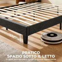 HOMCOM Letto Matrimoniale 164 x 208 cm in Tessuto Effetto Lino con Testiera Regolabile, Nero(m-6)