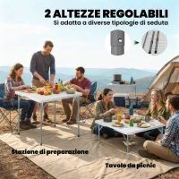 Outsunny Tavolo da Campeggio Pieghevole Quadrato, in Metallo e HDPE, 86x86x74 cm, Bianco(m-6)