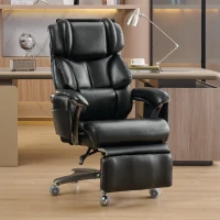 XXL Cadeira de escritório ergonómica, função de massagem e aquecimento, apoio de pés extensível e encosto regulável, 85,5x76,5x121,5 cm, Preto(m-2)