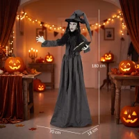 HOMCOM 180 cm Halloween Animierte Hexe Dekoration Lebensgroß mit leuchtenden Augen, Gruseliger Sound, Berührungsaktivierung(m-3)