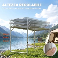 Outsunny Tavolino da Campeggio Picnic con Base per Cibi e Bevande Altezza Regolabile Pieghevole Alluminio, Legno 120x47x55/62/68cm(m-4)