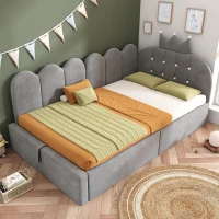 Cama de día tapizada 90x190 cm, almacenamiento hidráulico, forma en L reversible, sin colchón, 199x96x96 cm, Gris(m-2)