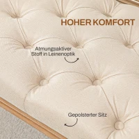 HOMCOM Bank, gestoffeerde bank met linnenlook, houten poten, bedbank voor slaapkamer, woonkamer of hal, 120 x 41 x 48 cm, crème(m-5)
