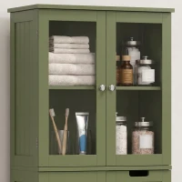 HOMCOM Móvel Alto de Arrumação Armário com Portas em Vidro e Prateleiras Ajustáveis para Casa de Banho Cozinha Sala Verde(m-6)
