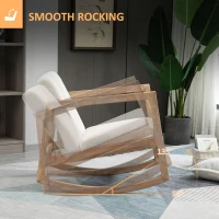 HOMCOM schommelstoel met houten frame, gestoffeerd, relaxstoel, fauteuil, woonkamerstoel, salon met gestoffeerde zitting, rubberhout, crème wit, 60 x 81 x 71 cm(m-4)