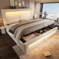 Letto matrimoniale 140x200 cm con leva idraulica, struttura in metallo con rete a doghe in legno, 217x143x107 cm, Beige(m-6)