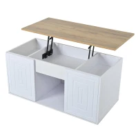 Mesa de centro elevável para sala de estar, duas portas de armário e cantos grandes e arredondados, 46x95x45 cm, Branco(m-8)