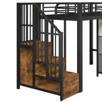 Cama alta para colchão 90×200 cm, escada com arrumação, sem colchão, 251,5x95x140 cm, Preto(m-11)