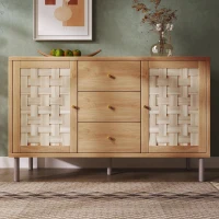 Cómoda de estilo rústico con 2 puertas, 3 cajones y baldas regulables en altura, 120x40x70 cm, Color natural(m-4)