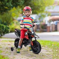 AIYAPLAY Elektro Motorrad Kinder 12 V Elektromotorrad mit 2 Motoren Stützrädern, Stoßdämpfer 13 Zoll Räder Musik, USB(m-10)