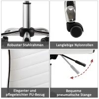 HOMCOM Draaistoel, Hoogteverstelbaar 43-55 cm, Tot 120 kg, Leerlook, Wit(m-6)