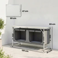 Outsunny Tavolino da Campeggio Picnic con Base per Cibi e Bevande Altezza Regolabile Pieghevole Alluminio, Legno 120x47x55/62/68cm(m-3)