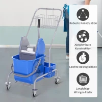 HOMCOM Schoonmaakwagen, Mopwagen, 25L Capaciteit, 4 Wielen, Kunststof, Blauw(m-4)