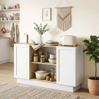 HOMCOM Aparador Moderno con 2 Estantes Abiertos y 2 Puertas de Cierre Suave para Comedor Salón 133x35x79,7 cm Natural y Blanco(m-10)