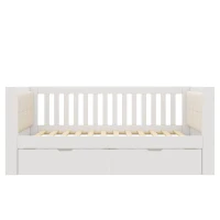 Sofá cama 90x200 cm con 2 cajones, reposabrazos acolchados y redondeados y respaldo cómodo, 208x95x74 cm, Blanco(m-1)