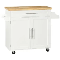 HOMCOM Keukentrolley Serveerwagen Keukeneiland, 1 Kruidenrek, 1 Handdoekhouder, 109 cm x 40 cm x 89 cm, Wit(m-11)