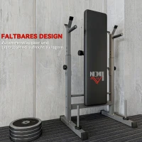 HOMCOM Halterbank, 8 posities, inklapbaar, stalen basis, gewatteerd, kunstleer, 98-122H x 140L x 73B cm, Zwart/Grijs(m-5)