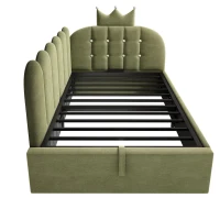 Letto singolo a L imbottito con spazio contenitore inferiore, 199x96x96 cm, Verde(m-6)