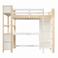Letto a soppalco per bambini 6+ anni con parapetto di sicurezza, 232.5x100x189.5 cm, Color Legno(m-2)