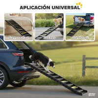 PawHut Rampa para Perros Plegable 154 cm Rampa para Perros para Coche Cama con 10 Escalones Antideslizantes Carga 25 kg Negro(m-7)