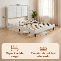 HOMCOM Cama 135x190 cm con Almacenaje Inferior Tapizada y Cabecero Acolchado con Orejas Beige(m-3)