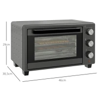 HOMCOM Minibakoven, 21 L Toasteroven met 1 draadrek en 1 bakplaat, 3 kookstanden, 100 °C-230 °C, roestvrij staal, glas, grijs(m-3)
