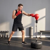 HOMCOM Punchingball-Set, Box-Trainingsset, 136-154 cm höhenverstellbar, mit 1 Paar Handschuhe, Geeignet für Profis und Anfänger(m-10)