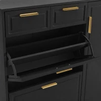Scarpiera moderna con ripiani regolabili, 2 cassetti e maniglie dorate, 120x24x107 cm, Nero(m-6)