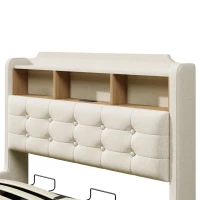 Cama estofada 140 × 200 cm, iluminação LED, design flutuante, sem colchão, 217x141x110 cm, Bege(m-10)