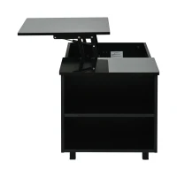Tavolino da salotto regolabile in altezza con vano portaoggetti nascosto, scomparti laterali regolabili, 50x100x46 cm, Nero(m-7)