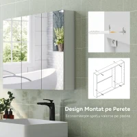 HOMCOM Dulap de Baie cu Oglindă, 3 Uși, 4 Rafturi Reglabile, 91,5 x 11,5 x 65 cm, Alb(m-7)