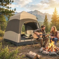Outsunny Double Layer Instant Pop Up Tent with Rainfly, Portable Camping Shelter with Sewn-in Groundsheet and Carry Bag, Brown(m-10)