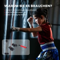 HOMCOM Boksset met Punchbal, Verstelbaar in Hoogte, Incl. Bokshandschoenen, 126-144cm, Zwart(m-5)