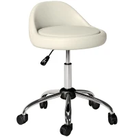 HOMCOM Tabouret à roulettes tabouret de travail pivotant 360° hauteur réglable 53-73 cm revêtement synthétique blanc(m-1)