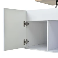 Table basse de salon relevable, deux portes de rangement et larges bords arrondis, 46x95x45 cm, Blanc(m-12)