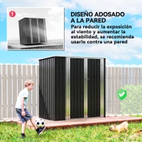 Outsunny Cobertizo de Jardín Exterior Metálico 1,37 m² 163x89x163 cm con Techo Inclinado, Puertas con Pestillo y Guantes Gris(m-6)