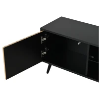Meuble TV bas LED, convient pour 75 pouces, grand espace de rangement, 175x31x43,5 cm, Couleur naturelle+Noir(m-10)