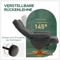 HOMCOM Relaxfauteuil met kruk, rugleuning kantelbaar tot 145°, 360° draaibaar, kunstleer, donkergrijs(m-4)
