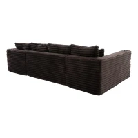 Sofá em U de veludo cotelê, com porta-copos integrado e bolso lateral, estofamento com molas, 320x155x88 cm, Castanho(m-8)