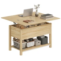 HOMCOM Mesa de centro elevável e extensível mesa de sala com compartimento oculto prateleira aberta 100x45x50,5cm madeira natural(m-11)