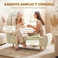 HOMCOM Banco Almacenaje 150 cm Tapizado en Pana Banco Pie de Cama con Brazos Redondeados y Patas de Madera Beige(m-6)