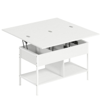 HOMCOM Mesa de Centro Elevable y Extensible con Compartimento Oculto y Estantes Abiertos 98x49x55 cm Blanco