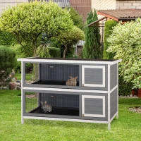 PawHut Kleine dierenverblijf voor cavia's en dwergkonijnen, dubbeldekker, hout, grijs(m-2)